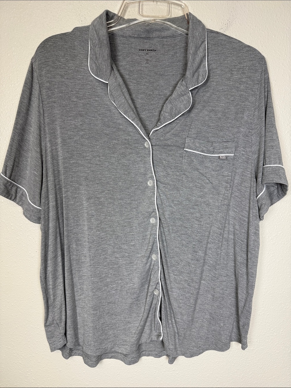 Cozy Earth Bamboo Pajama Top Shirt XL Gray Short Sleeve Button Up Sleep Lounge